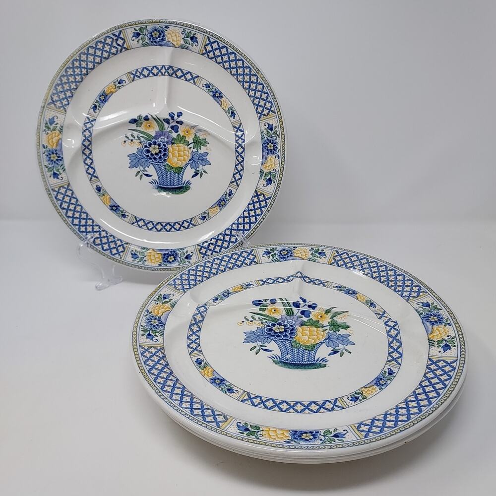 Booths England Set 4 Antique Divided Grill Plates Porcelain Nankin Pattern 10.5"